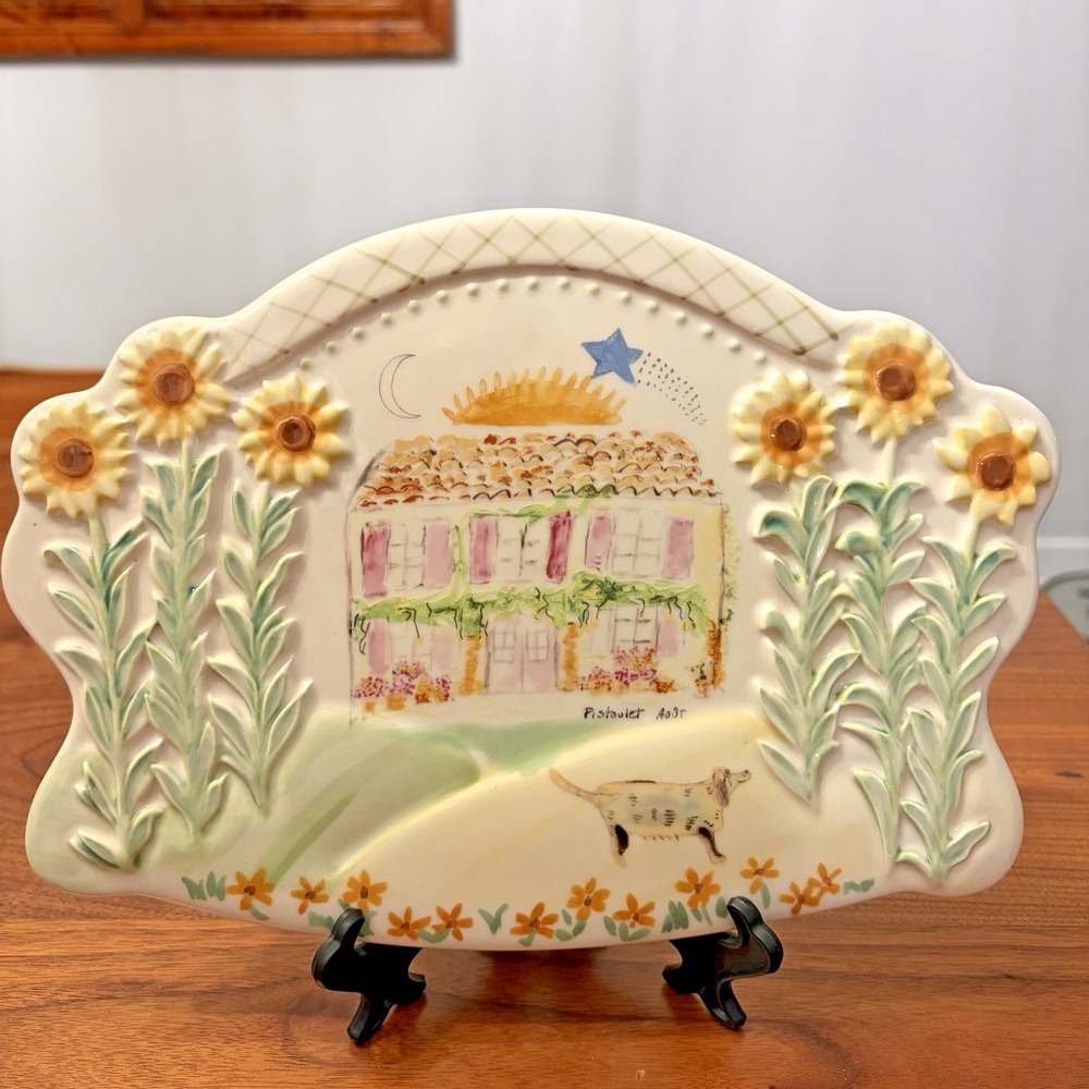 Pfaltzgraff Secrets Of Pistoulet Trivet Wall Plaque French House Sunflowers 10in